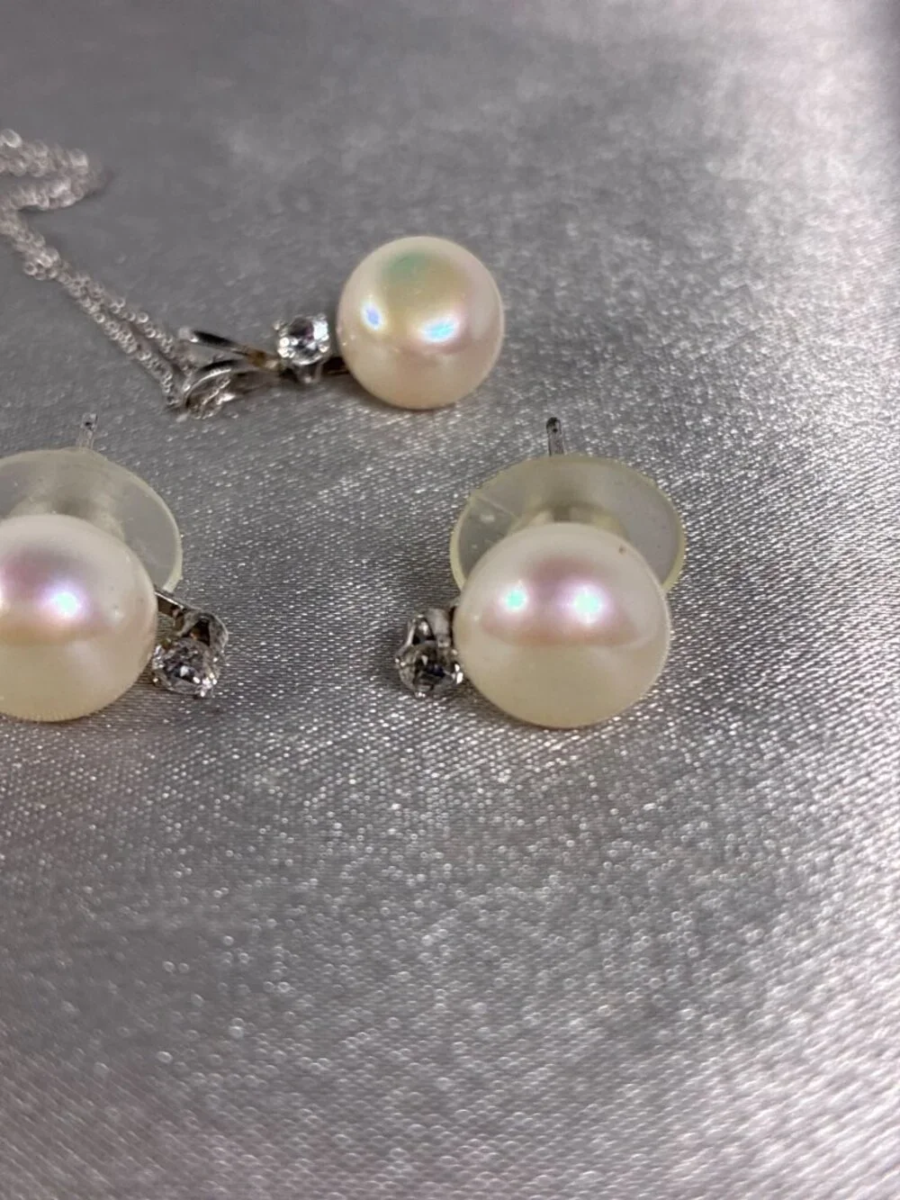 Sterling Silver Pearl & White Topaz Jewelry Set - Picture 12 of 14